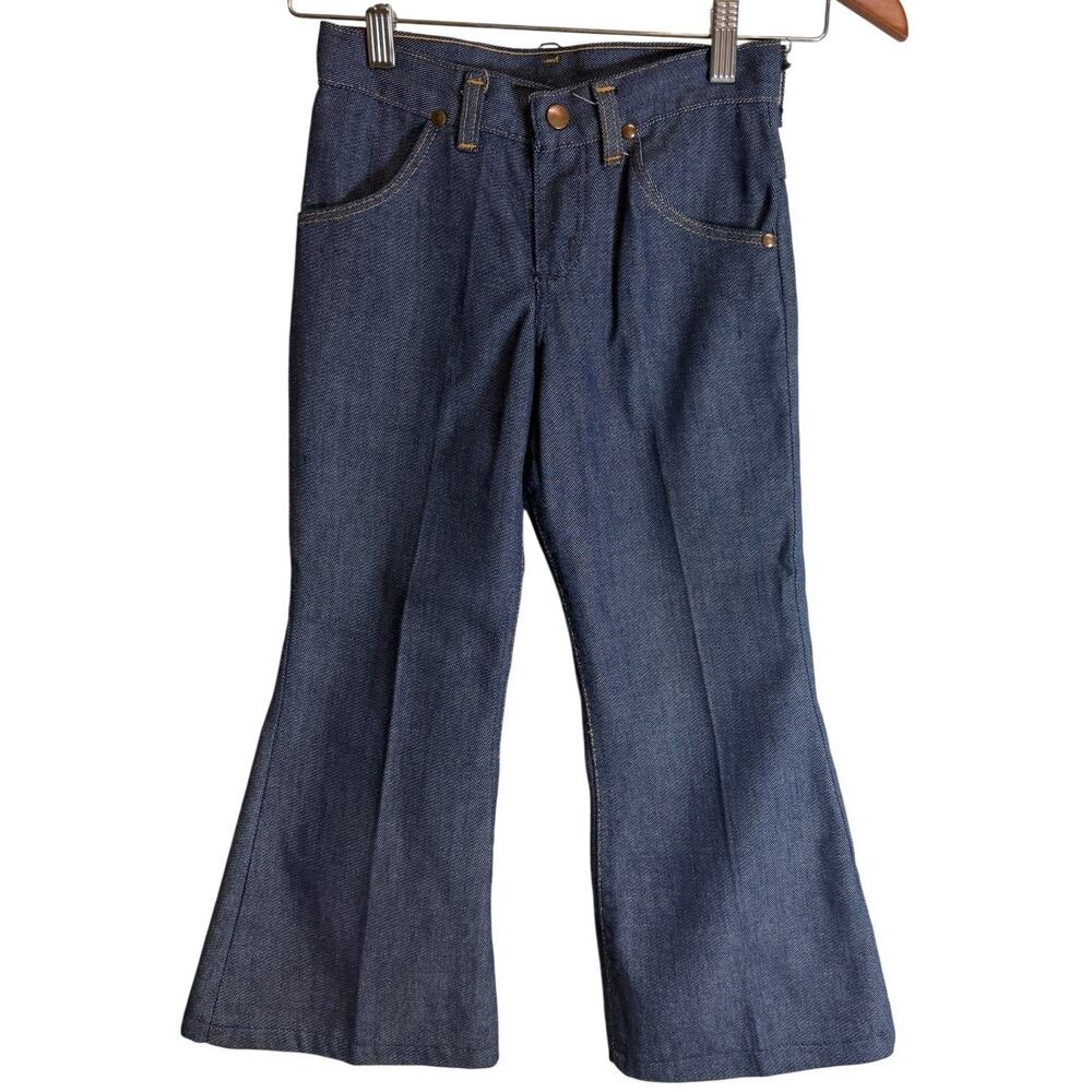 Vintage 70s Wrangler Girls 7 Bell Bottom Jeans Dry Dry Patch USA Denim Hippie